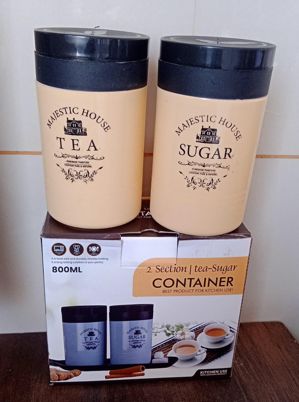 Accurate Seal Tea Sugar Coffee Container, Plastic Damru Shaped Tea, Coffee, Sugar Canisters Jar, New Airtight Food Seal Containers for Salt, Dry Fruit, Grocery 2 Section (800 ML Approx) Accurate Seal Tea Sugar Coffee Container, Plastic Damru Shaped Tea, Coffee, Sugar Canisters Jar, New Airtight Food Seal Containers for Salt, Dry Fruit, Grocery 2 Section (800 ML Approx)